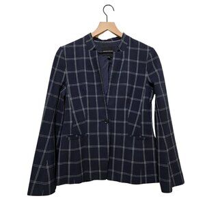 Banana Republic Navy Windowpane Split Flare Sleeve Blazer Sz 2